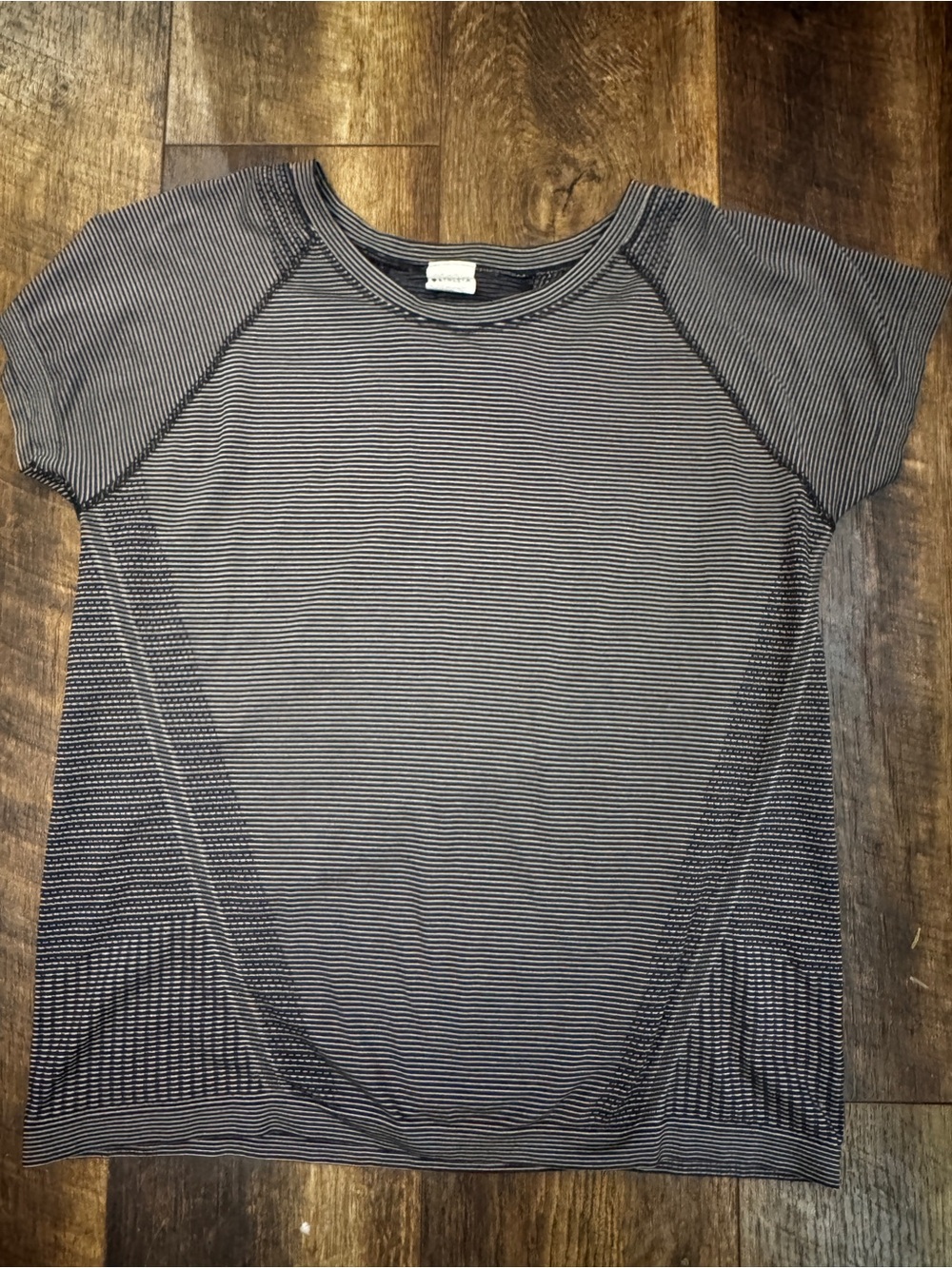 Athleta black and White Striped Short Sleeve performance Tee